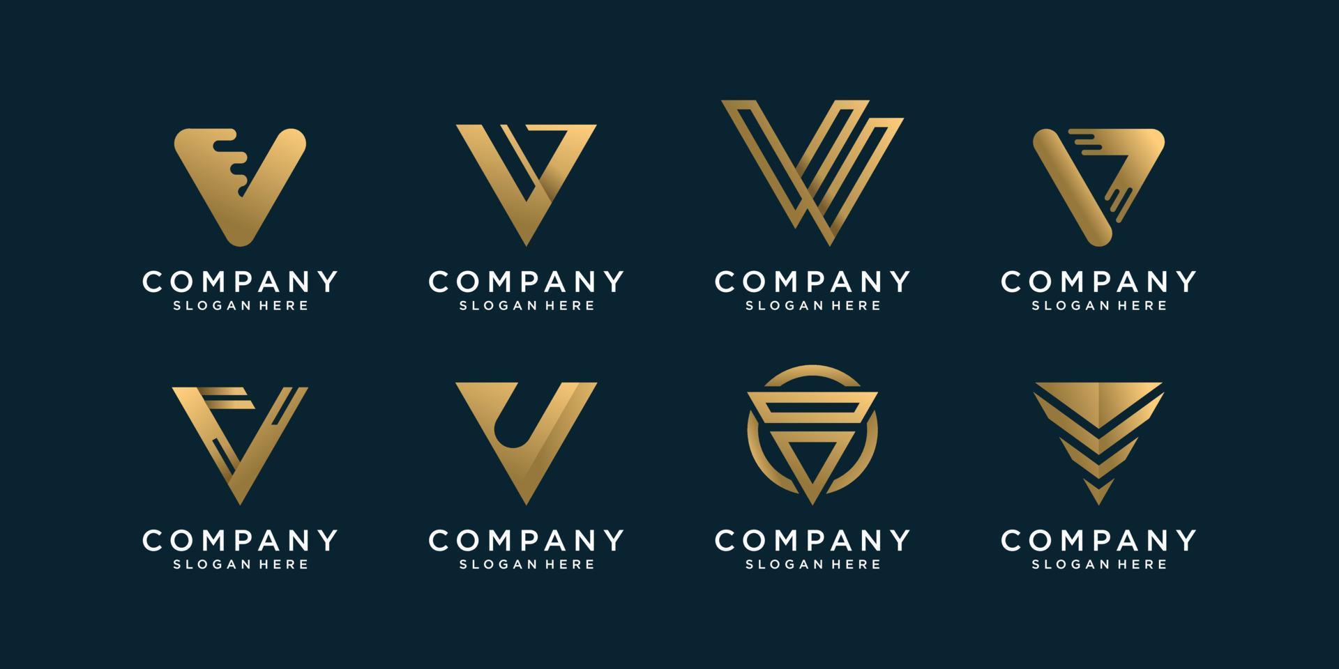 conjunto de colección de logotipos de letra v con concepto dorado, vector premium