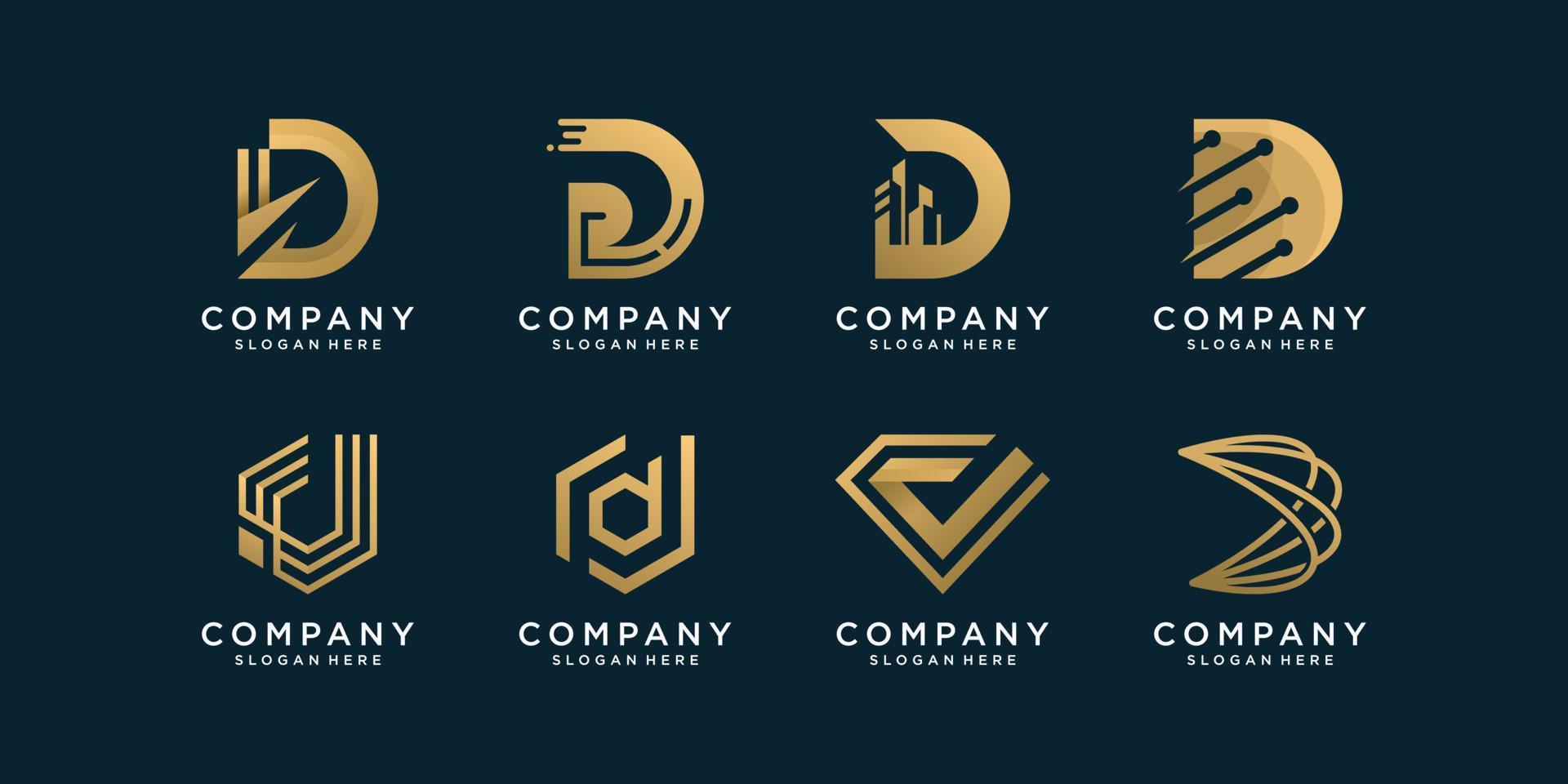 conjunto de colección de logotipos d con vector premium de estilo abstracto dorado