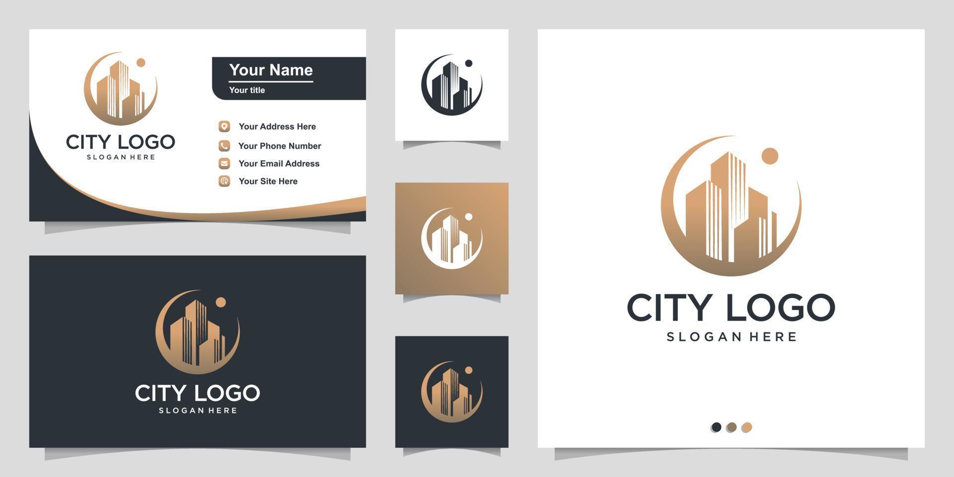 City logo with modern unique concept and business card design Premium Vector