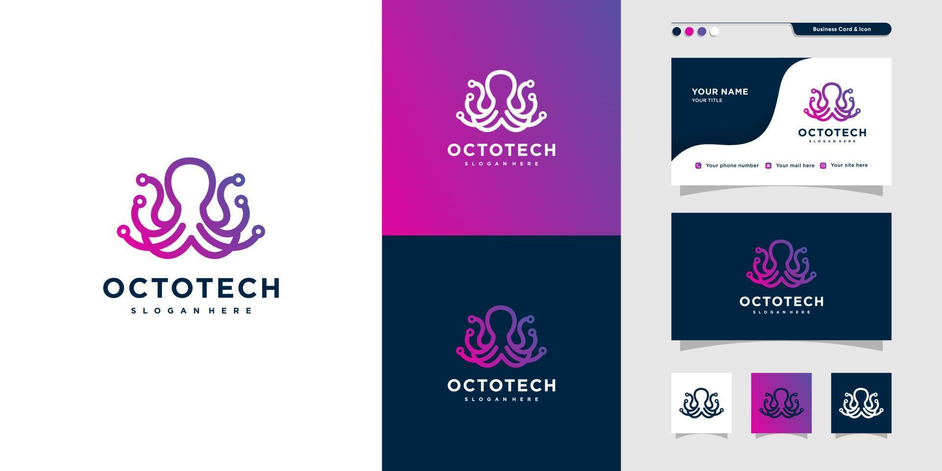 diseño de logotipo octotech y tarjeta de visita, computadora, aplicación, internet, vector moderno, premium