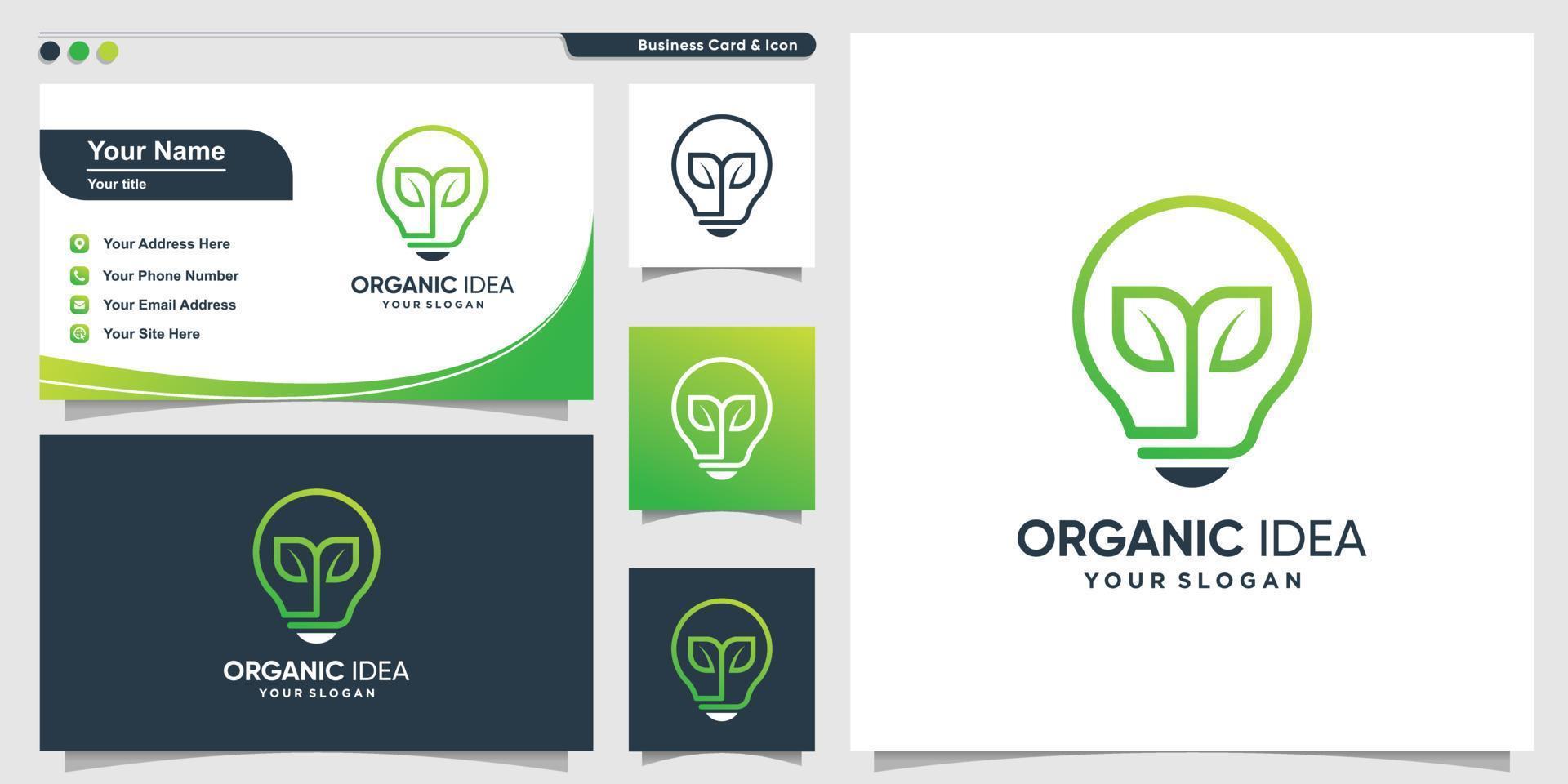 Organic logo with creative leave line art style and business card design template, leave, nature, modern, Premium Vector