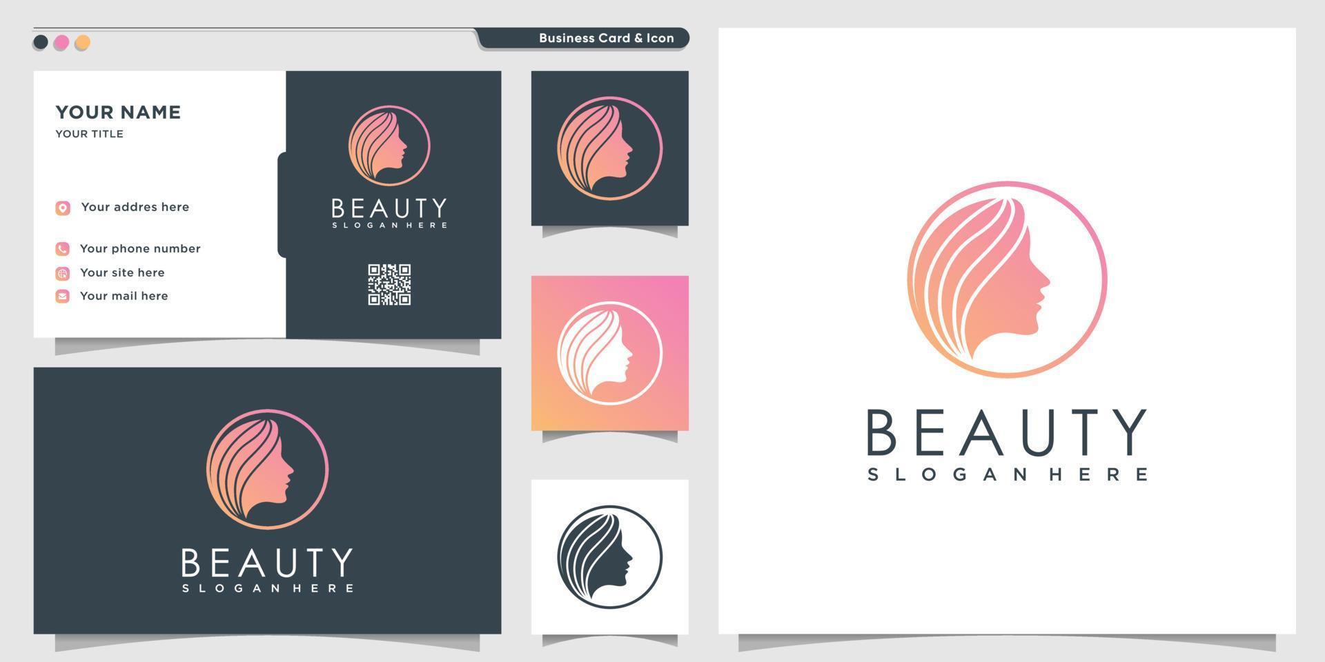 logotipo de mujer con estilo degradado dulce y plantilla de diseño de tarjeta de visita, degradado, mujer, belleza, vector premium