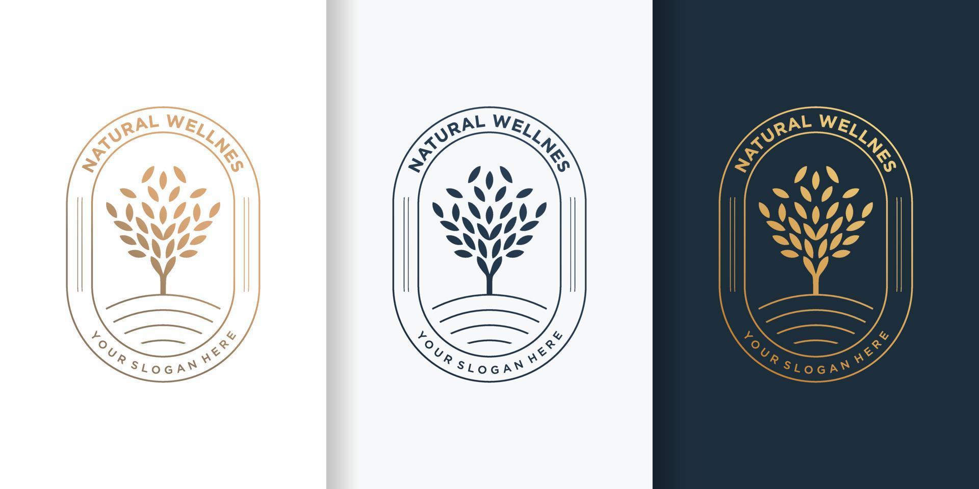 logotipo natural con estilo de árbol dorado de lujo y plantilla de diseño de tarjeta de visita, emblema, licencia, lujo, vector premium