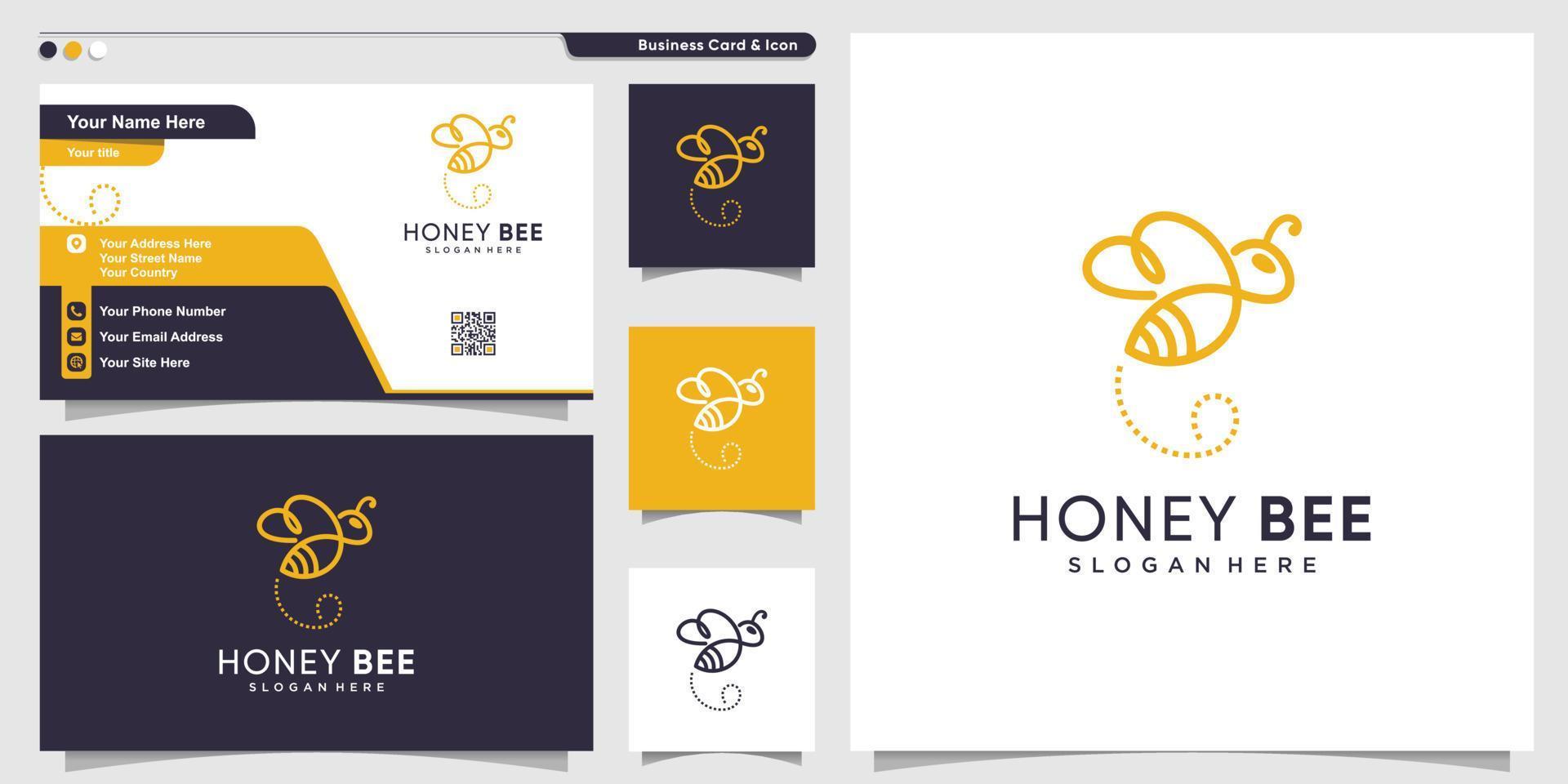 Honey bee logo with modern line art style and business card design Premium Vector