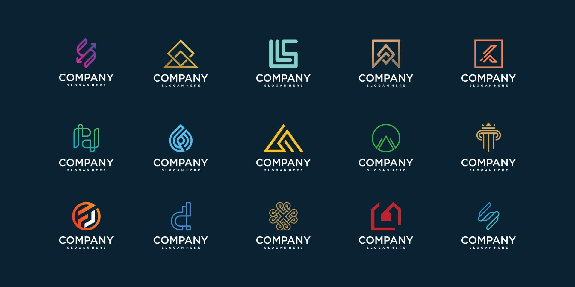 Set of abstract logo collection with line art style Premium Vector