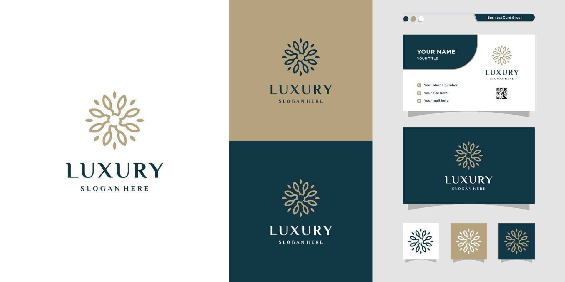 Luxury floral logo and business card design. Beauty, fashion, salon Premium Vector