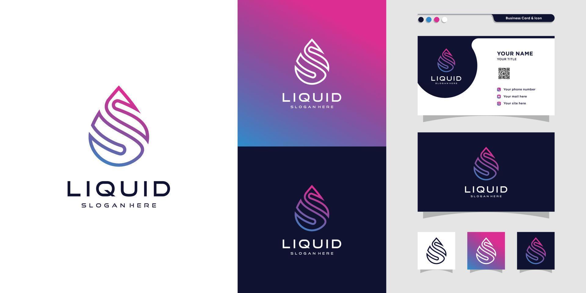 logotipo de gota líquida y diseño de tarjeta de visita, degradado, gota, moderno, color, idea, icono, vector premium