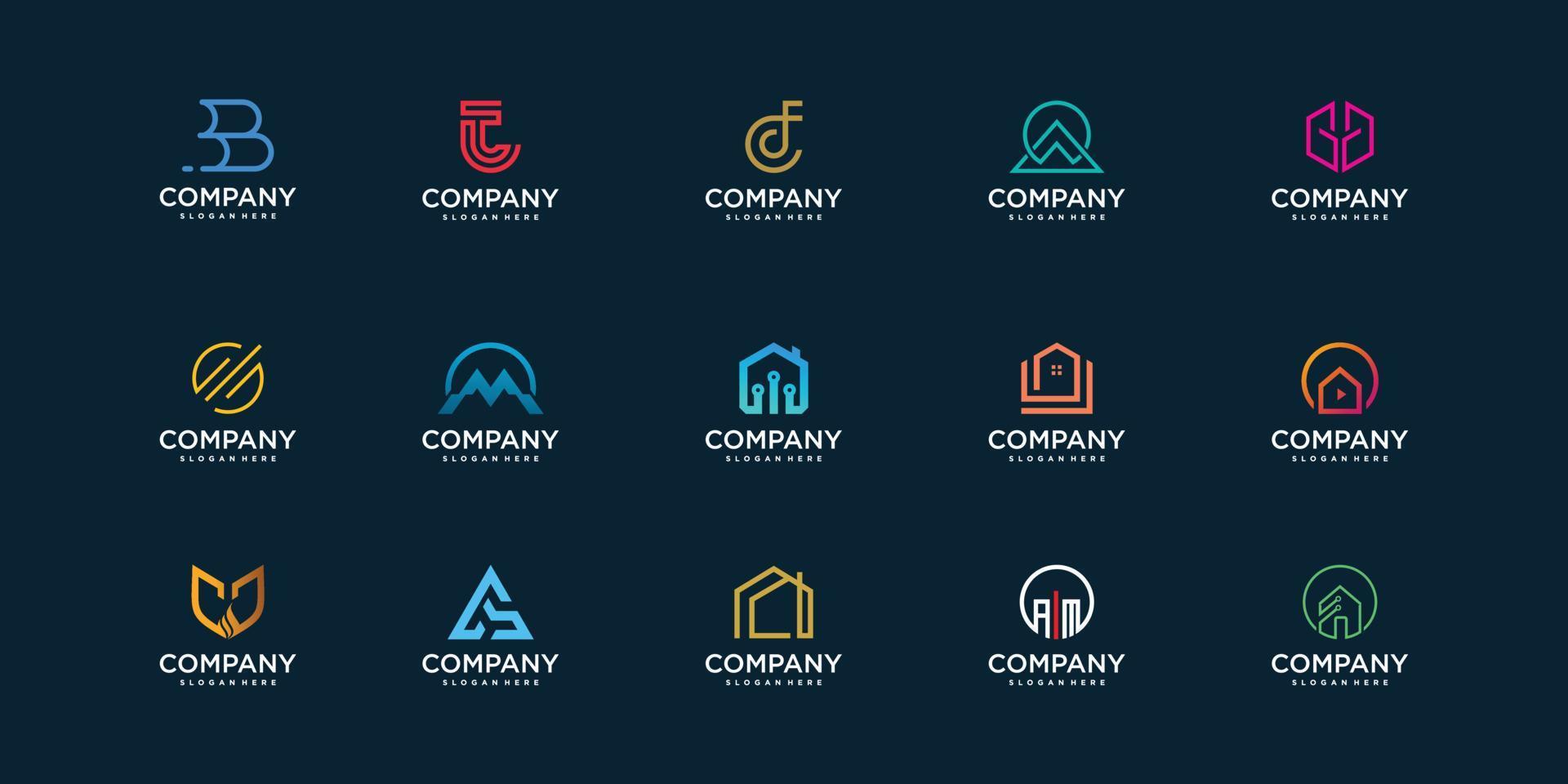 Set of company logo collection with modern concept for construction, technology, security and personal Premium Vector