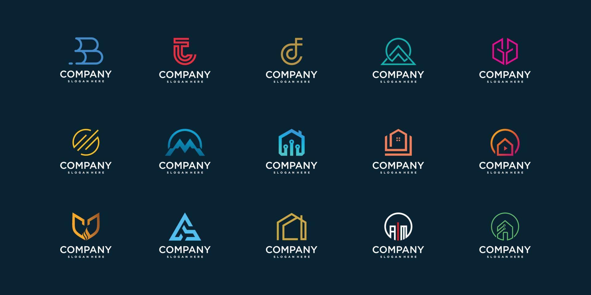 conjunto de colección de logotipos de la empresa con un concepto moderno para la construcción, la tecnología, la seguridad y el vector premium personal