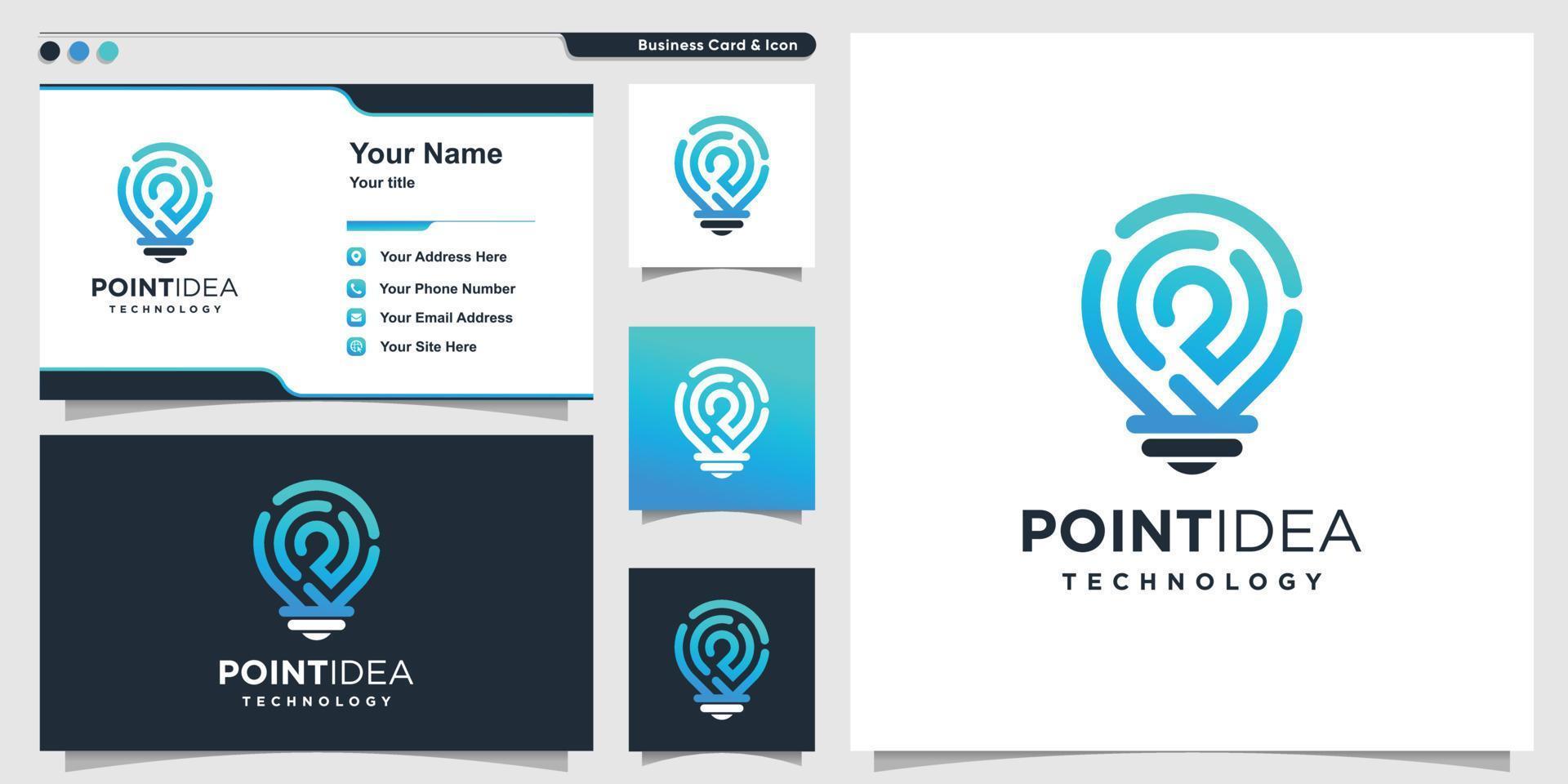 Point logo with creative tech line art style and business card design template, idea, template, Premium Vector
