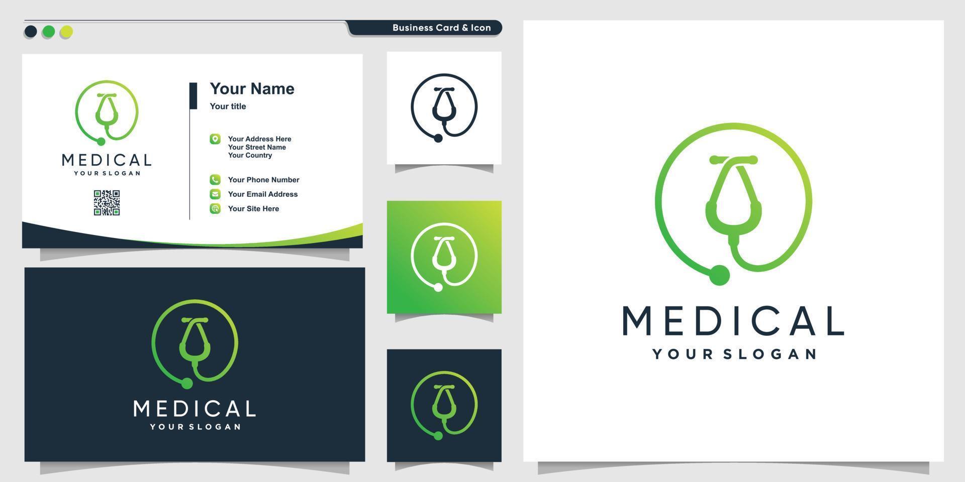 Medical logo with creative modern line art style and business card design template, health, medic, template, Premium Vector