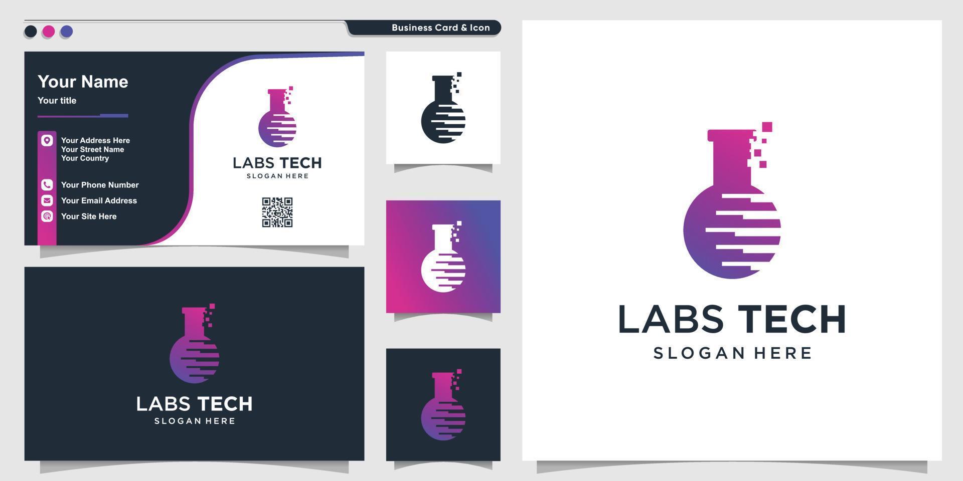 logotipo de laboratorios con concepto de tecnología y vector premium de diseño de tarjeta de visita