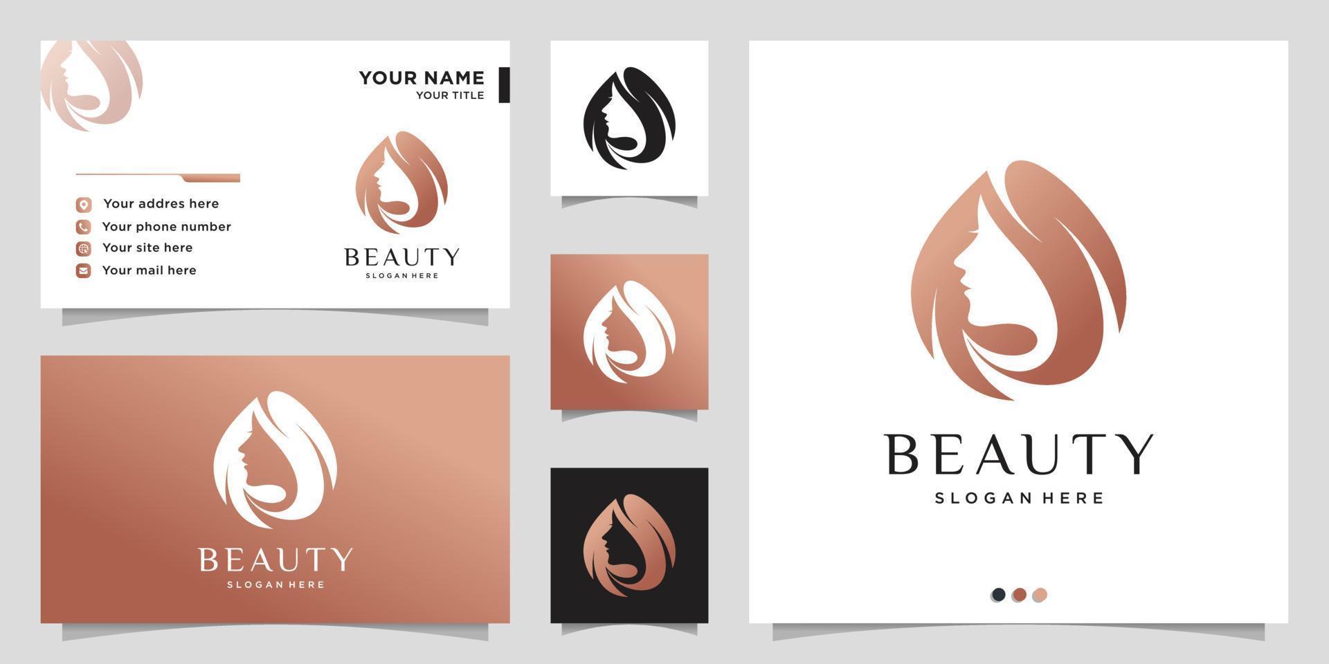 Woman logo with beauty gradient style and business card design template,  hair, salon, Premium Vector 6605076 Vector Art at Vecteezy