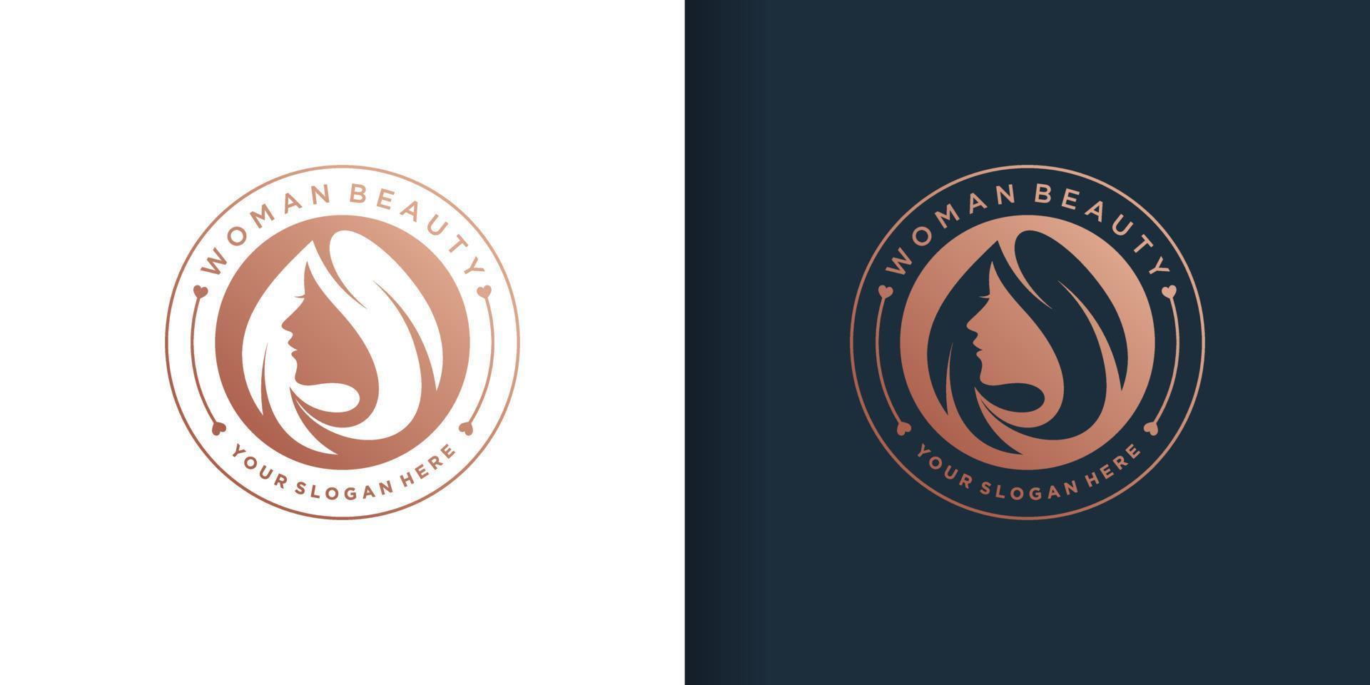 Woman logo with gradient emblem concept and business card design template, salon, beauty, hair, Premium Vector