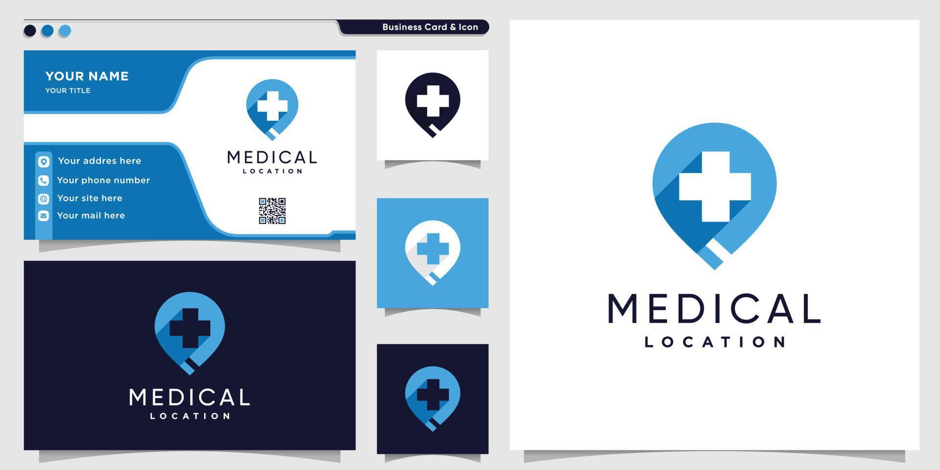 Medical location logo with modern style and business card design template Premium Vector