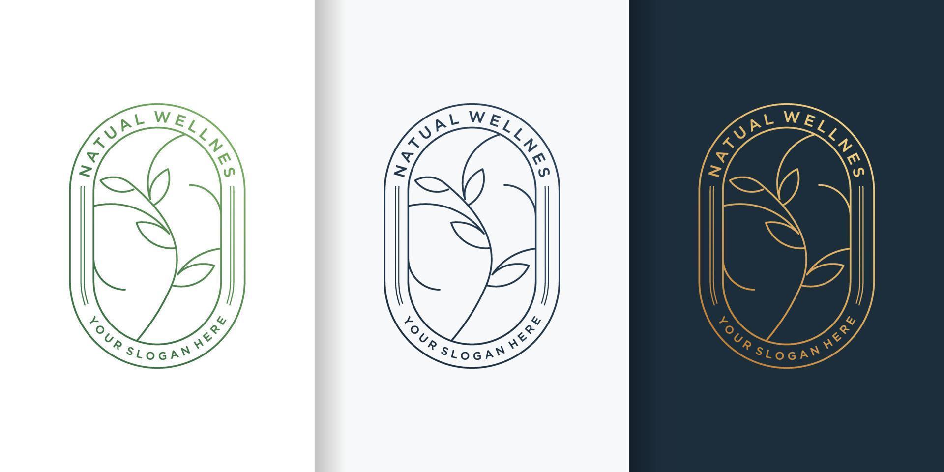 Natural logo with unique emblem line art style and business card design template Premium Vector