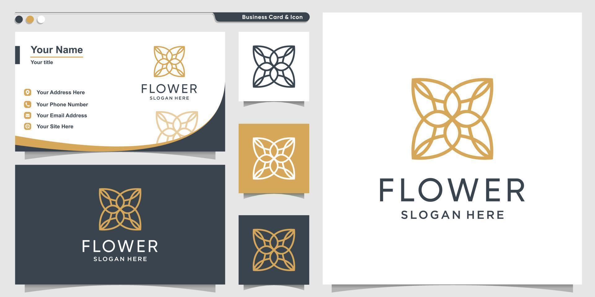 logotipo de flor con estilo de arte de línea de concepto minimalista y plantilla de diseño de tarjeta de visita vector premium
