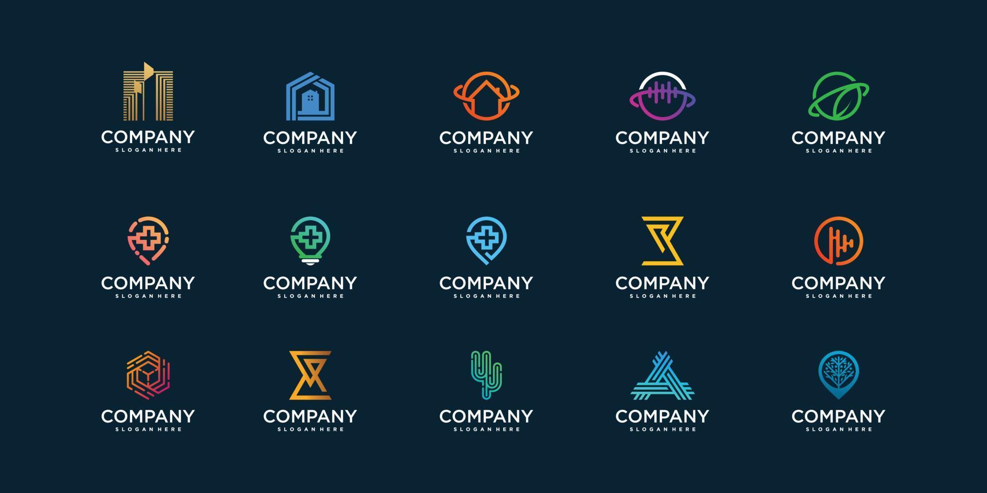 colección de logotipos abstractos para empresa, tecnología, construcción, medicina, planeta, vector premium