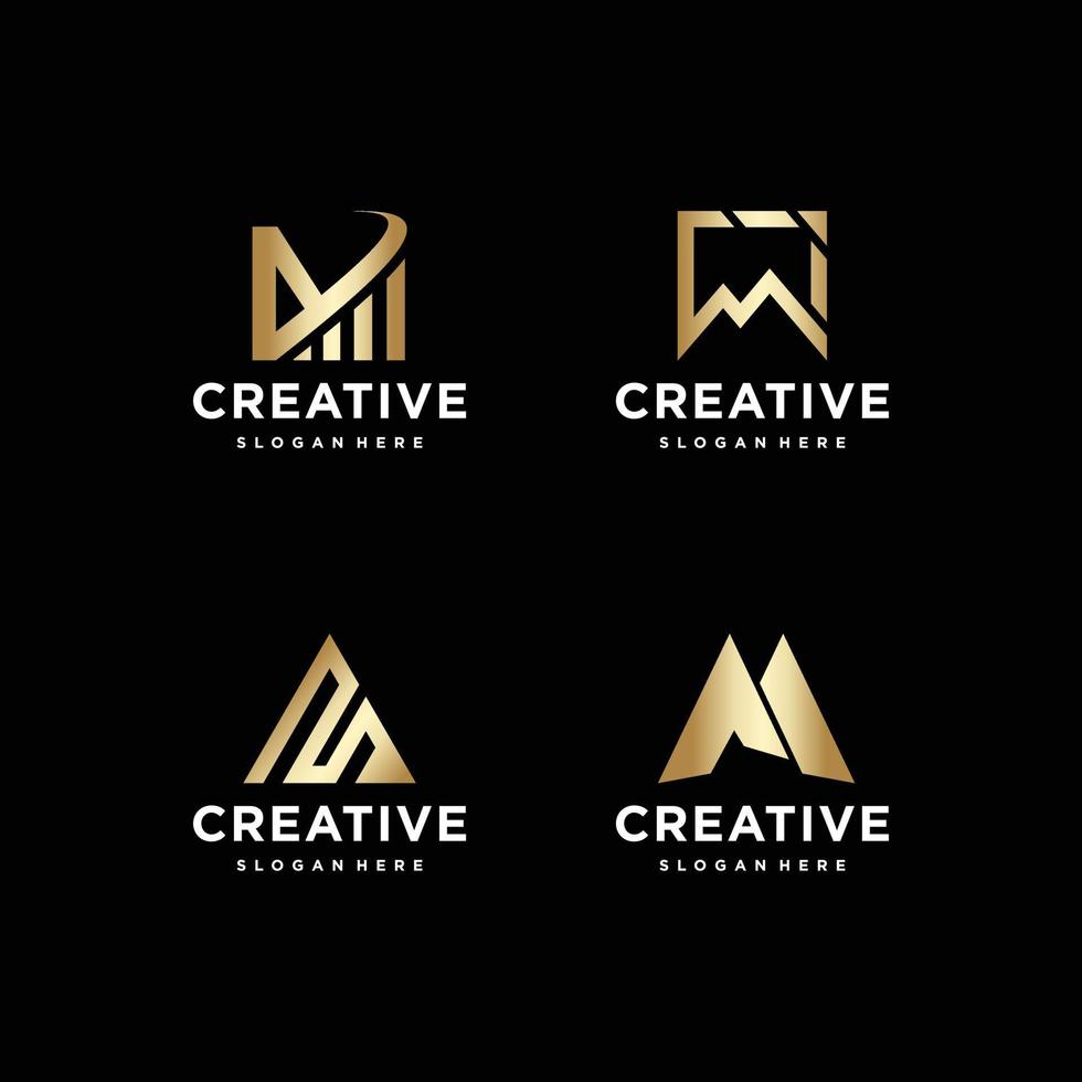 increíble colección de logotipos dorados, carta, construcción, negocios, finanzas, vector premium de oro