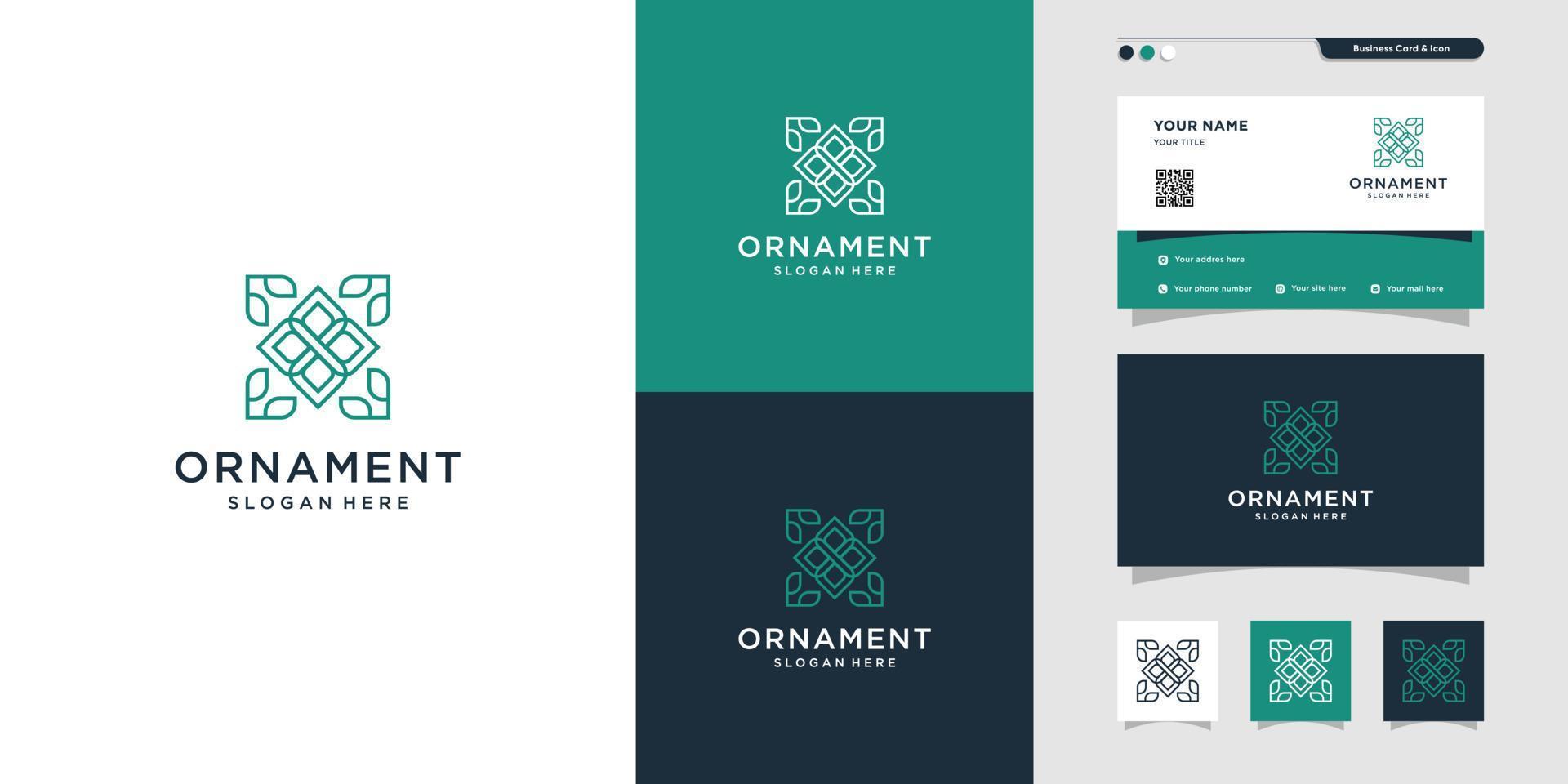 Ornament line art logo and business card design, luxury, abstract, beauty, decoration, icon Premium Vector