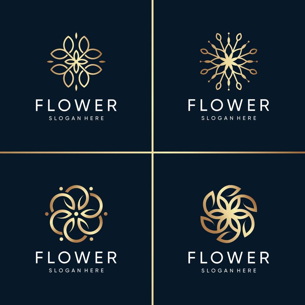 colección de logotipos de flores de belleza dorada, salud, spa, belleza, moderno, abstracto, flor, vector premium único