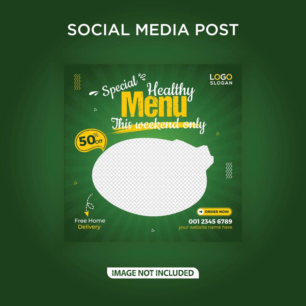 Healthy vegetables menu banner and social media post vector