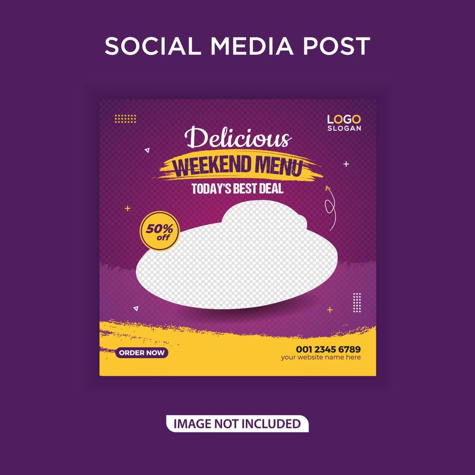 Delicious weekend menu promotion social media post banner vector