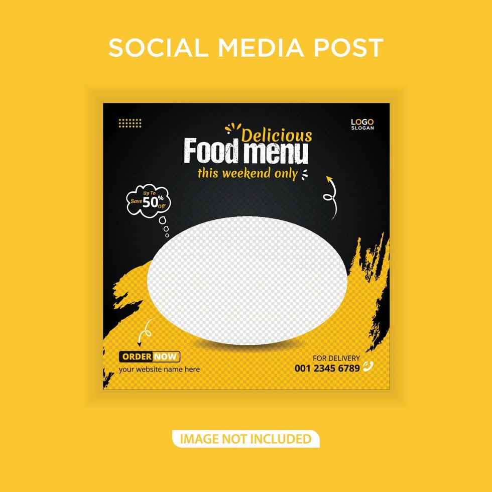 Delicious food menu banner and social media post vector