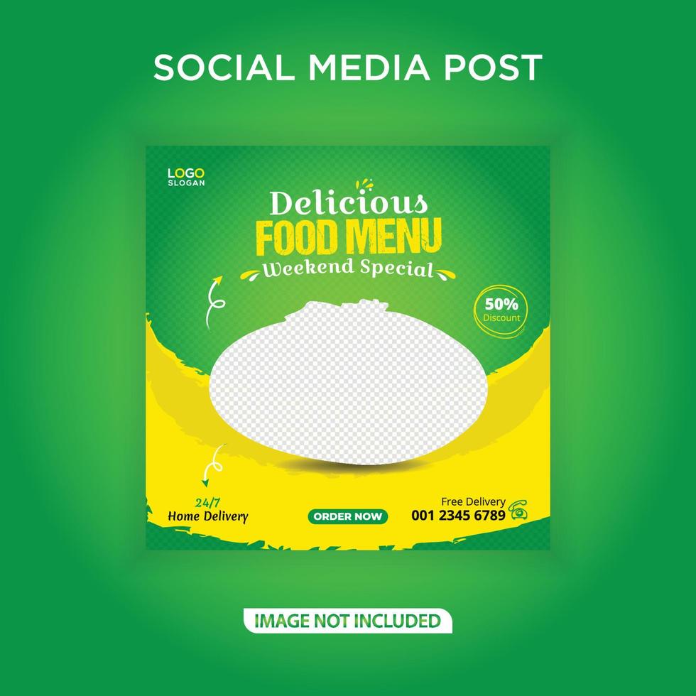 Delicious food menu social media square banner post vector