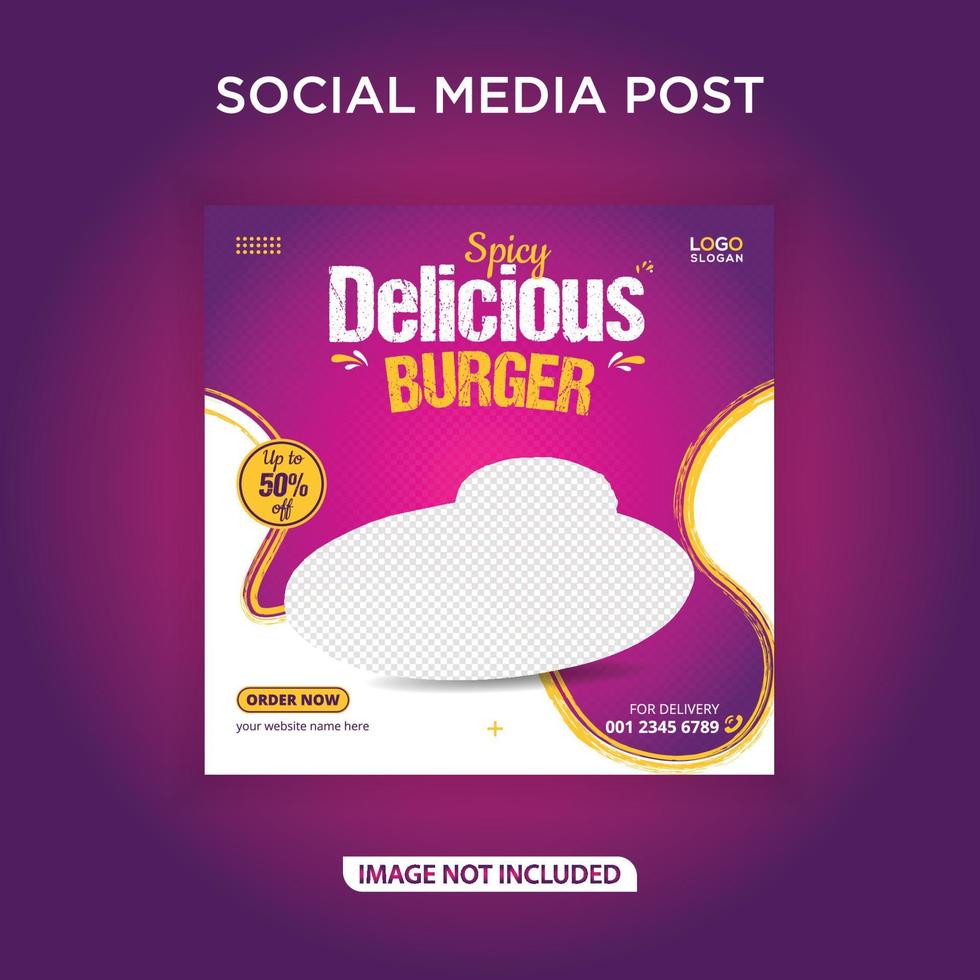 Delicious burger social media post banner vector
