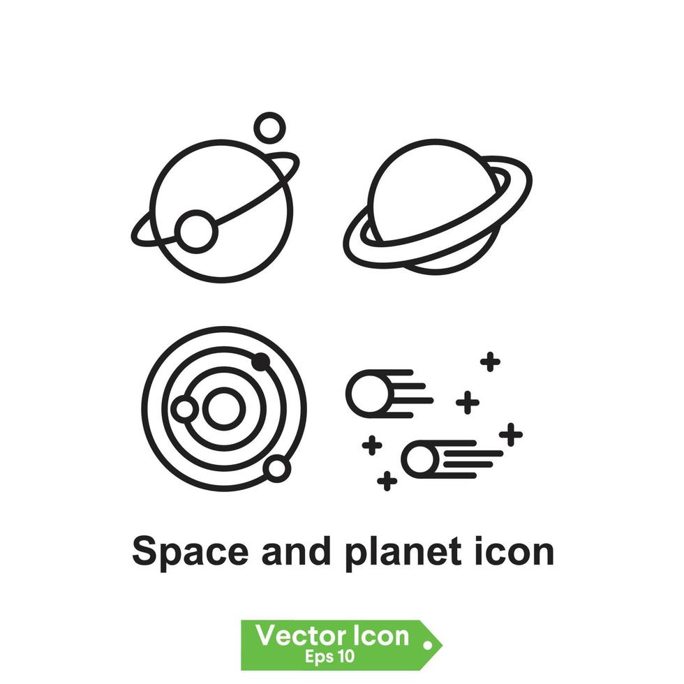 icono del espacio y el planeta. concepto de universo aislado de iconos lineales de planetas vector