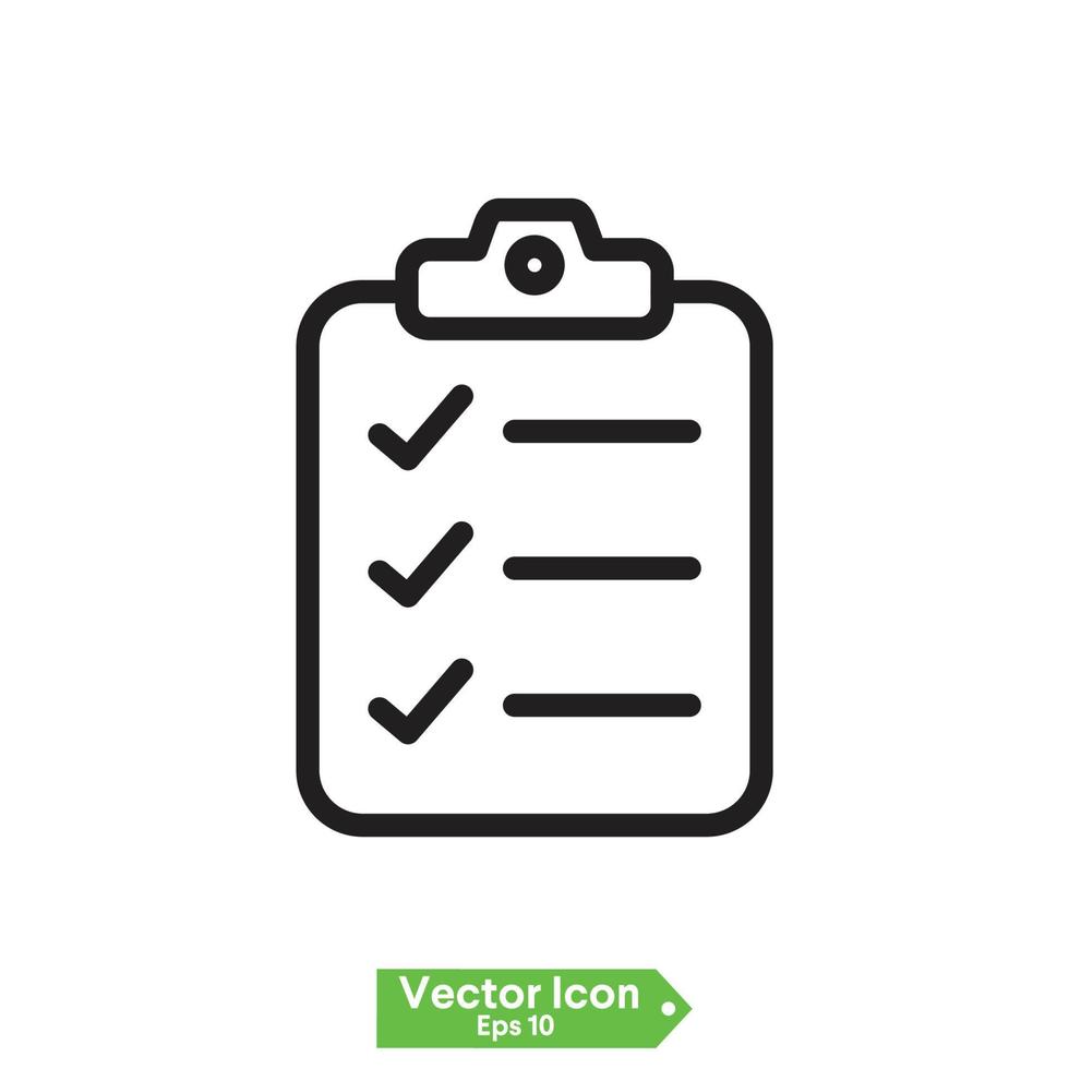 icono de la línea del portapapeles. símbolo de signo de lista de verificación para el diseño de sitios web y aplicaciones. vector