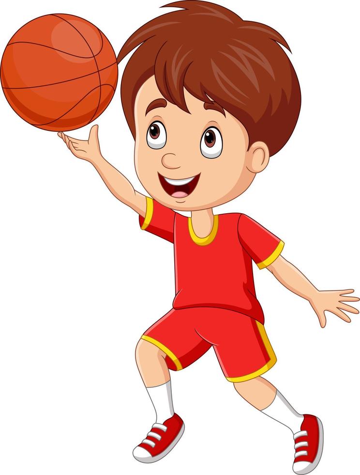 niño pequeño de dibujos animados jugando baloncesto vector