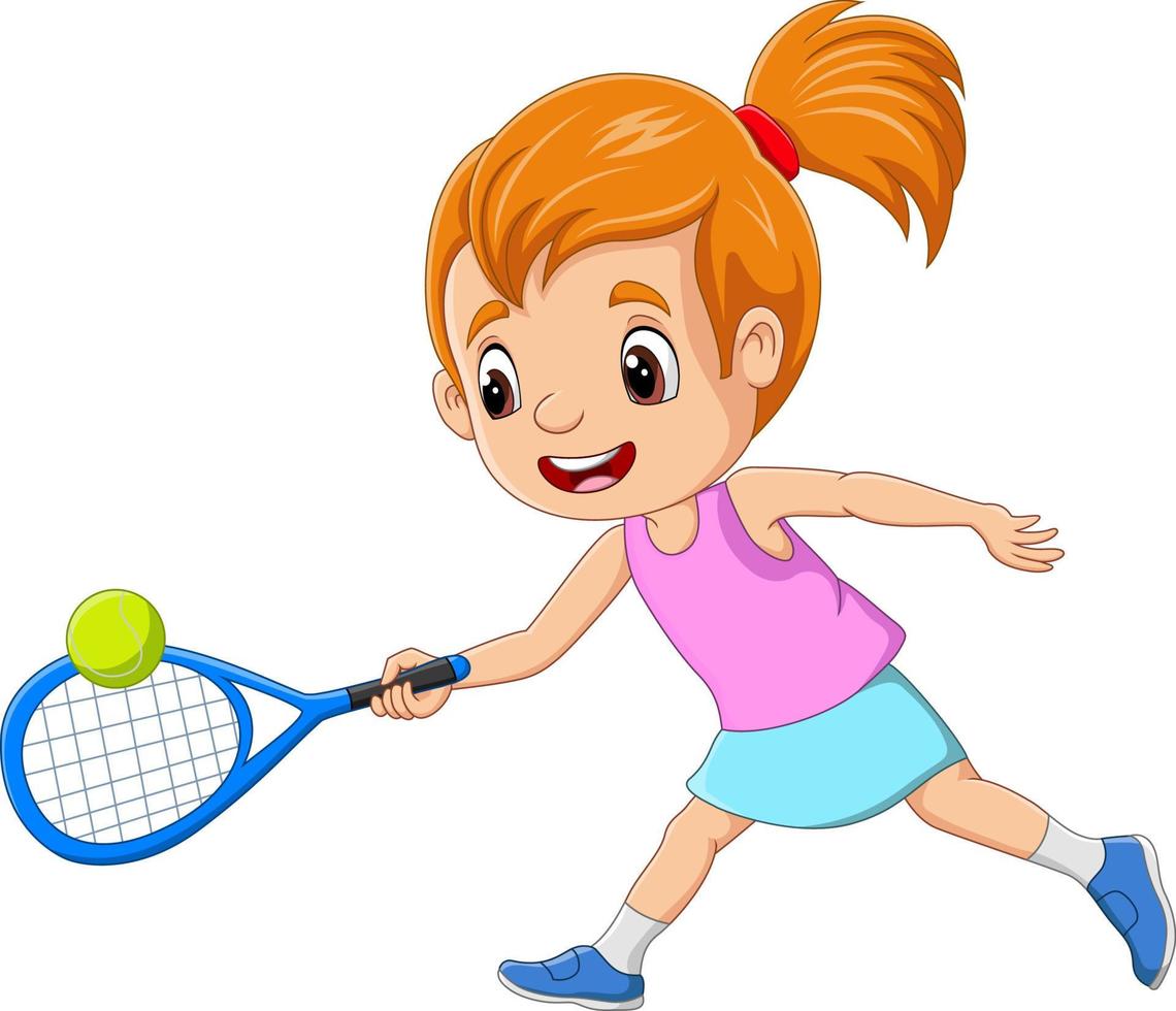 niña de dibujos animados jugando al tenis vector