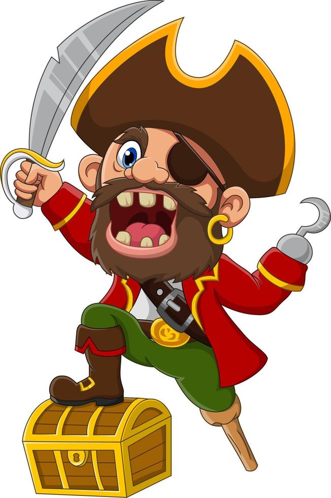 Cartoon captain pirate holding a sword vector