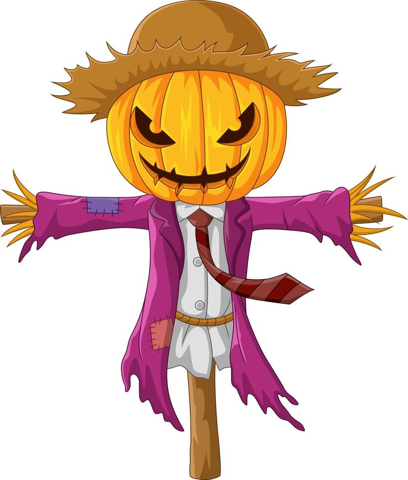Cartoon creepy halloween pumpkin scarecrow vector
