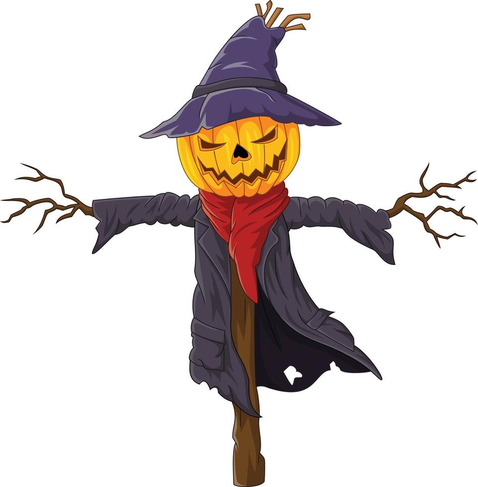 Cartoon scary halloween pumpkin scarecrow vector