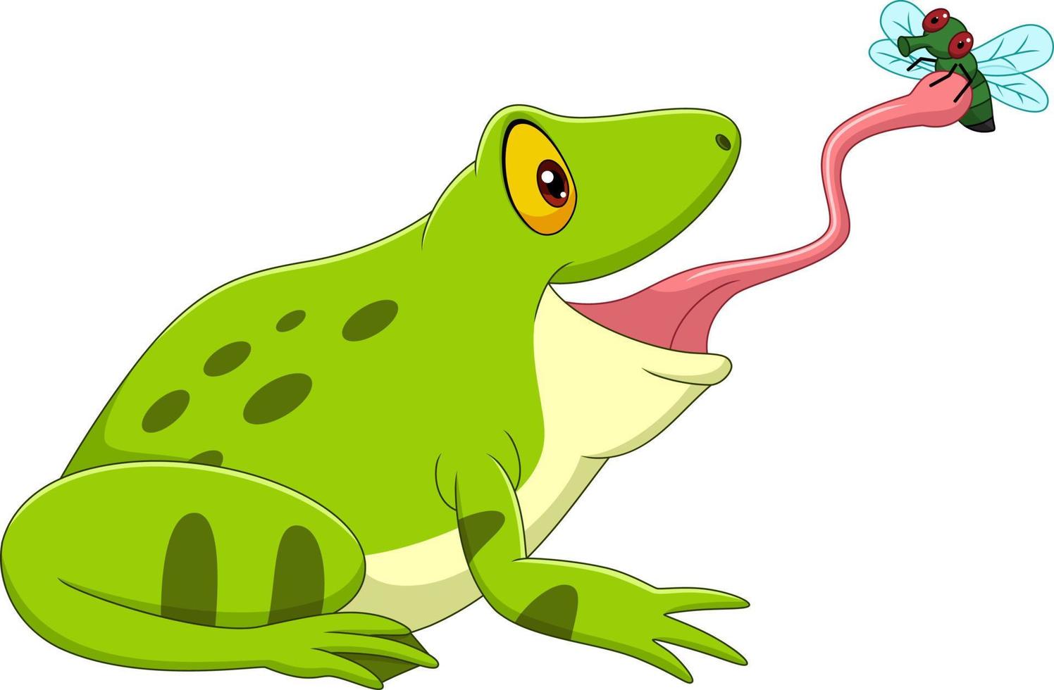 Cartoon frog catching a fly vector