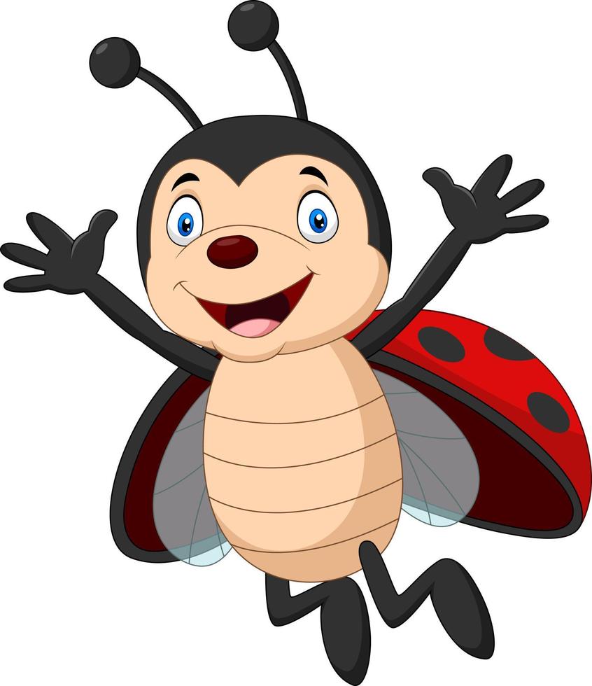 Happy ladybug cartoon waving hand vector