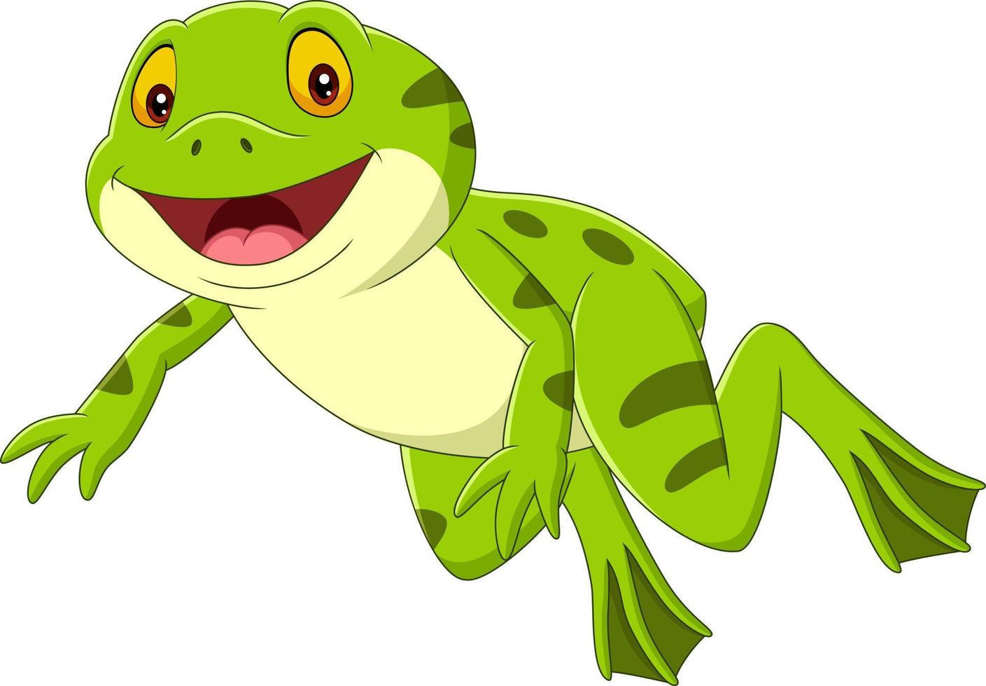 Cartoon happy green frog jumping vector