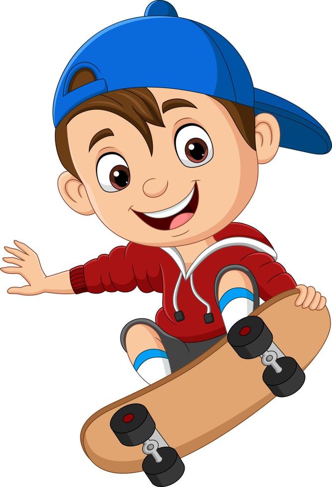 Cartoon happy little boy skateboarding vector