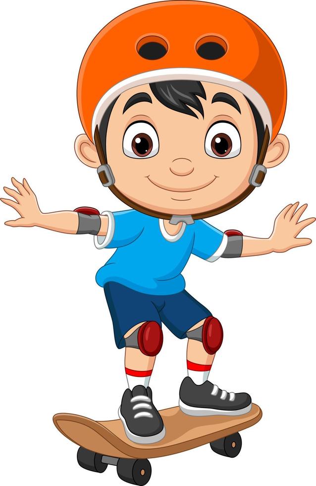 Cartoon happy little boy skateboarding vector