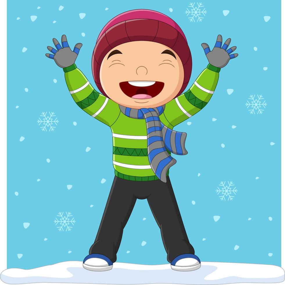 Cartoon little boy in winter clothes vector