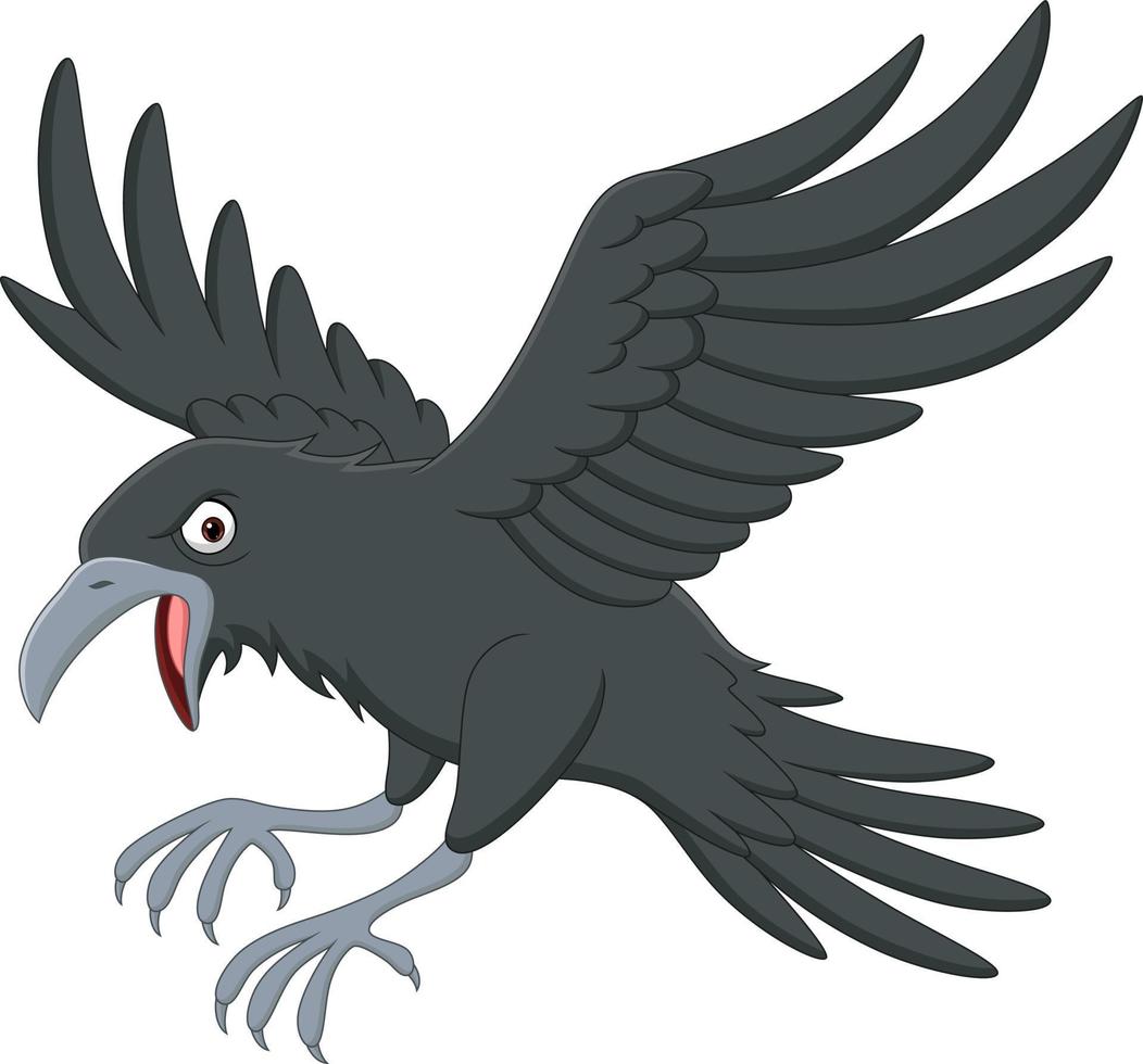 Cartoon crow flying on white background vector