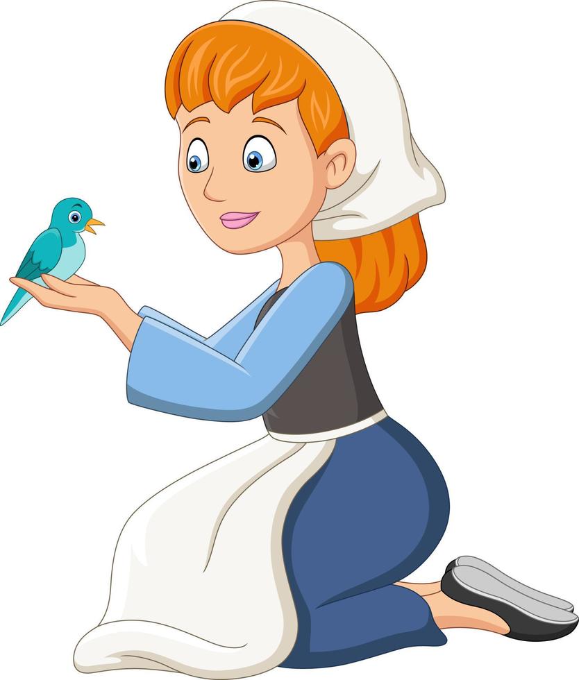 Cartoon cinderella with little bird vector