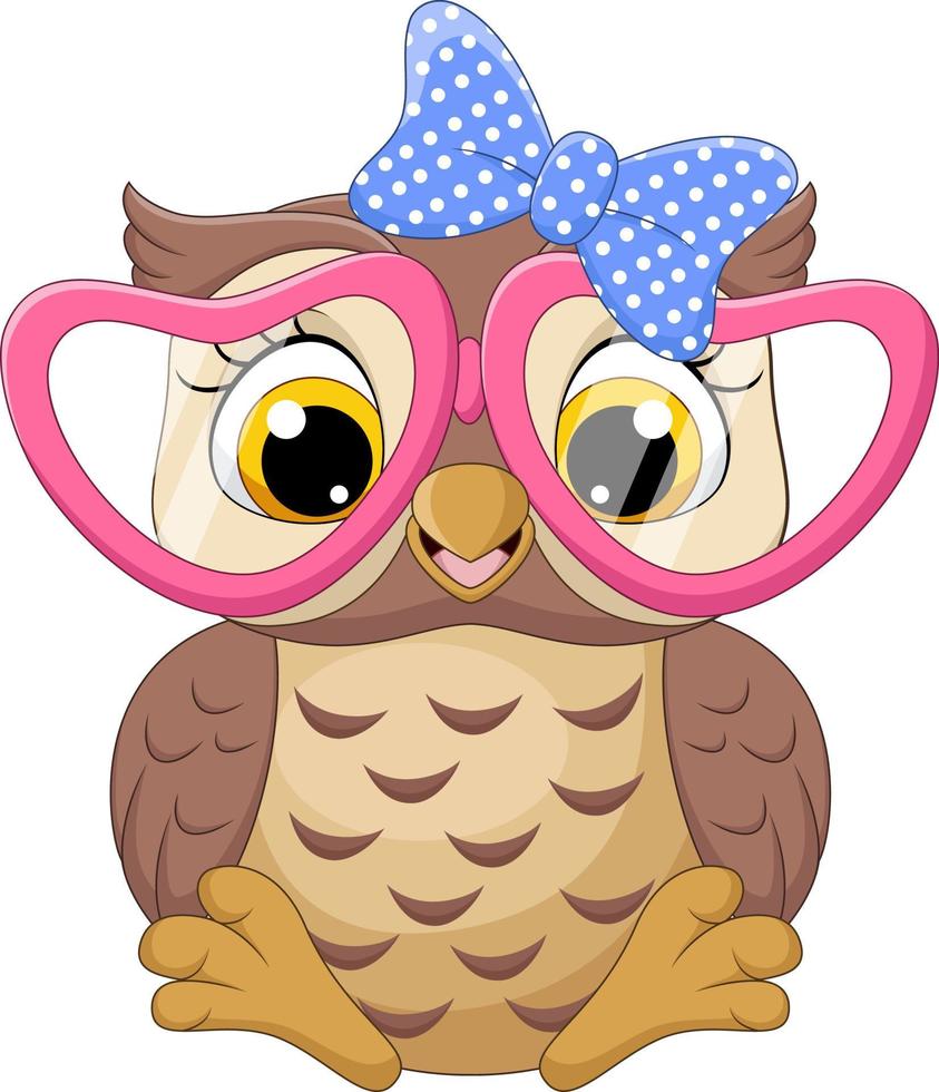 Cute little owl girl wearing pink glasses vector