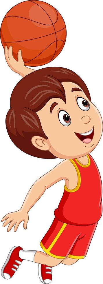 niño pequeño de dibujos animados jugando baloncesto vector