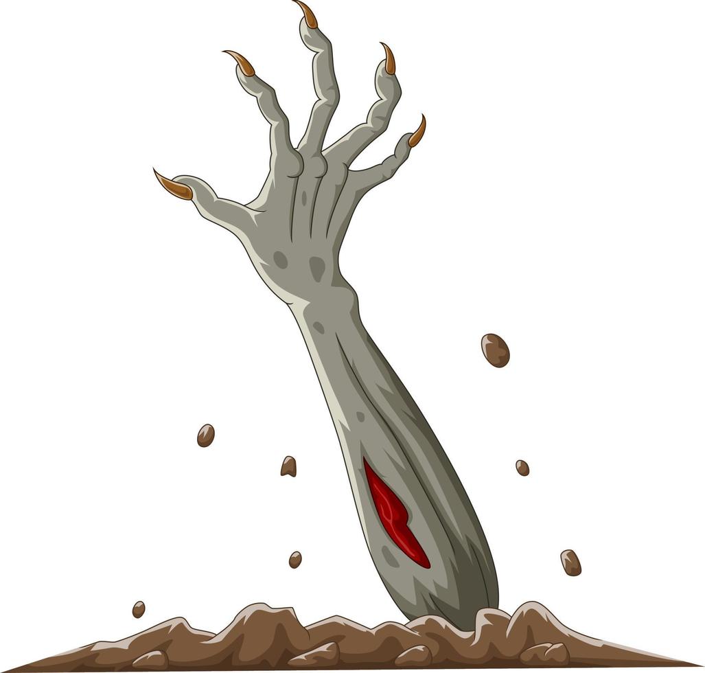 Cartoon halloween zombie hand out of the ground vector