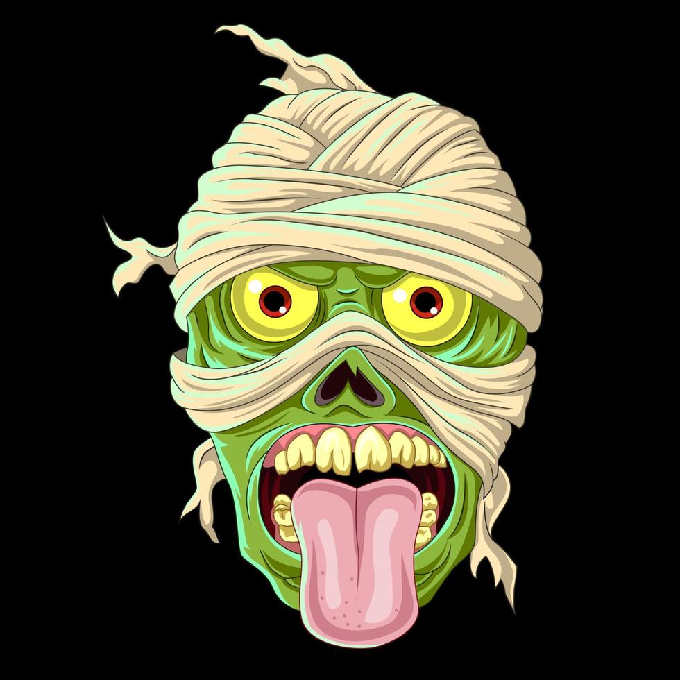 Cartoon scary green mummy head vector