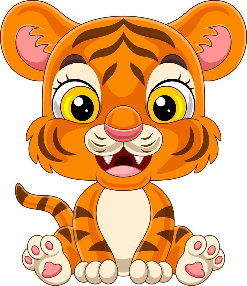 Cartoon baby tiger sitting isolated on white background vector